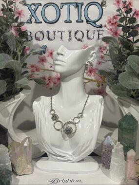 🆕🌛RARE BRIGHTON VTG SLVR SWAROVSKI CRYSTAL HALO SET - Necklace + Earrings!